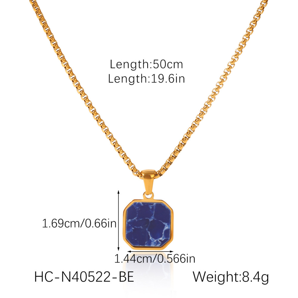 Collier Pendentif Femme Simple Series Daily Rectangle En Acier Inoxydable Étanche Avec Pierre Naturelle (1 Pièce) Image2