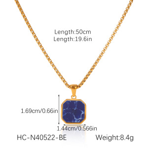Collier Pendentif Femme Simple Series Daily Rectangle En Acier Inoxydable Étanche Avec Pierre Naturelle (1 Pièce) h5 Image2