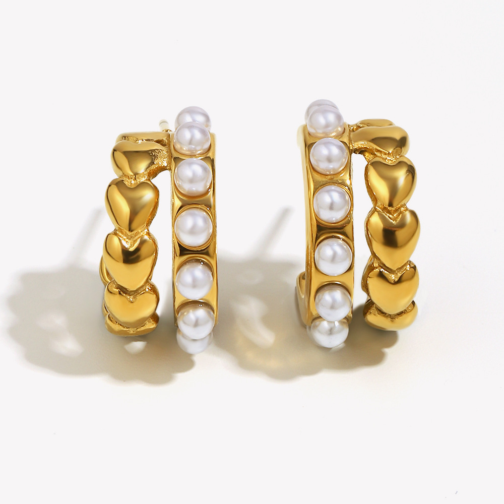 1 Paire De Boucles D'Oreilles Créoles En Acier Inoxydable Doré, Étanches, En Forme De Cœur