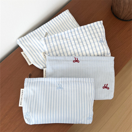 Trousse de maquillage pour femme en polyester à rayures douces, série Simple, 1 pièce 2