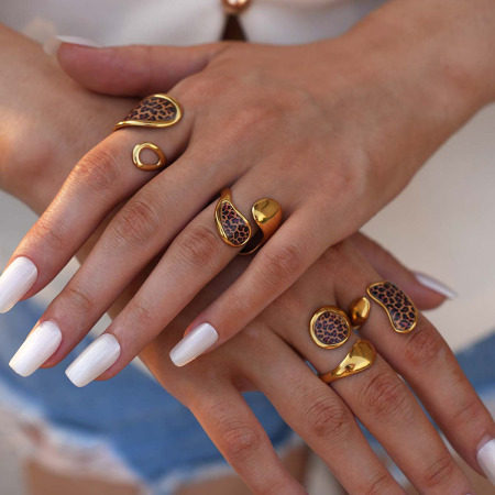Bague simple et décontractée en acier inoxydable à imprimé léopard, 1 pièce 2