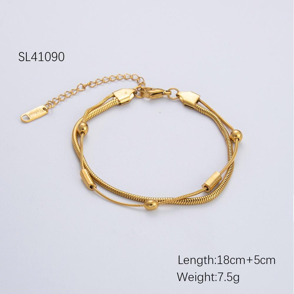 Bracelet Chaîne Pour Femme, 1 Pièce, Série Classique, Couleur Unie, En Acier Inoxydable, Étanche, Doré, À Faire Soi-Même Image2