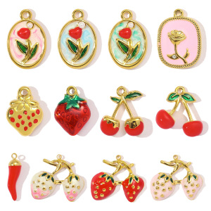 Pendentif Femme Diy En Acier Inoxydable Doré, Motif Cerise, Étanche, Collection Romantique (1 Pièce) h5 Image5