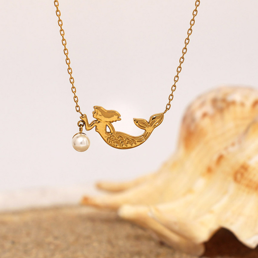 Collier Pendentif Femme Étanche En Acier Inoxydable, Motif Poisson Simple (1 Pièce) Image4