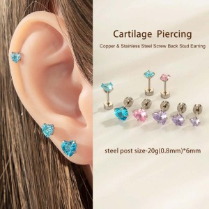 Boucle D'Oreille Piercing Cœur En Acier Inoxydable Étanche (1 Pièce) Avec Zircon h5 Image4