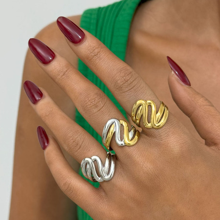 Bague simple en acier inoxydable de forme irrégulière, couleur or, 1 pièce