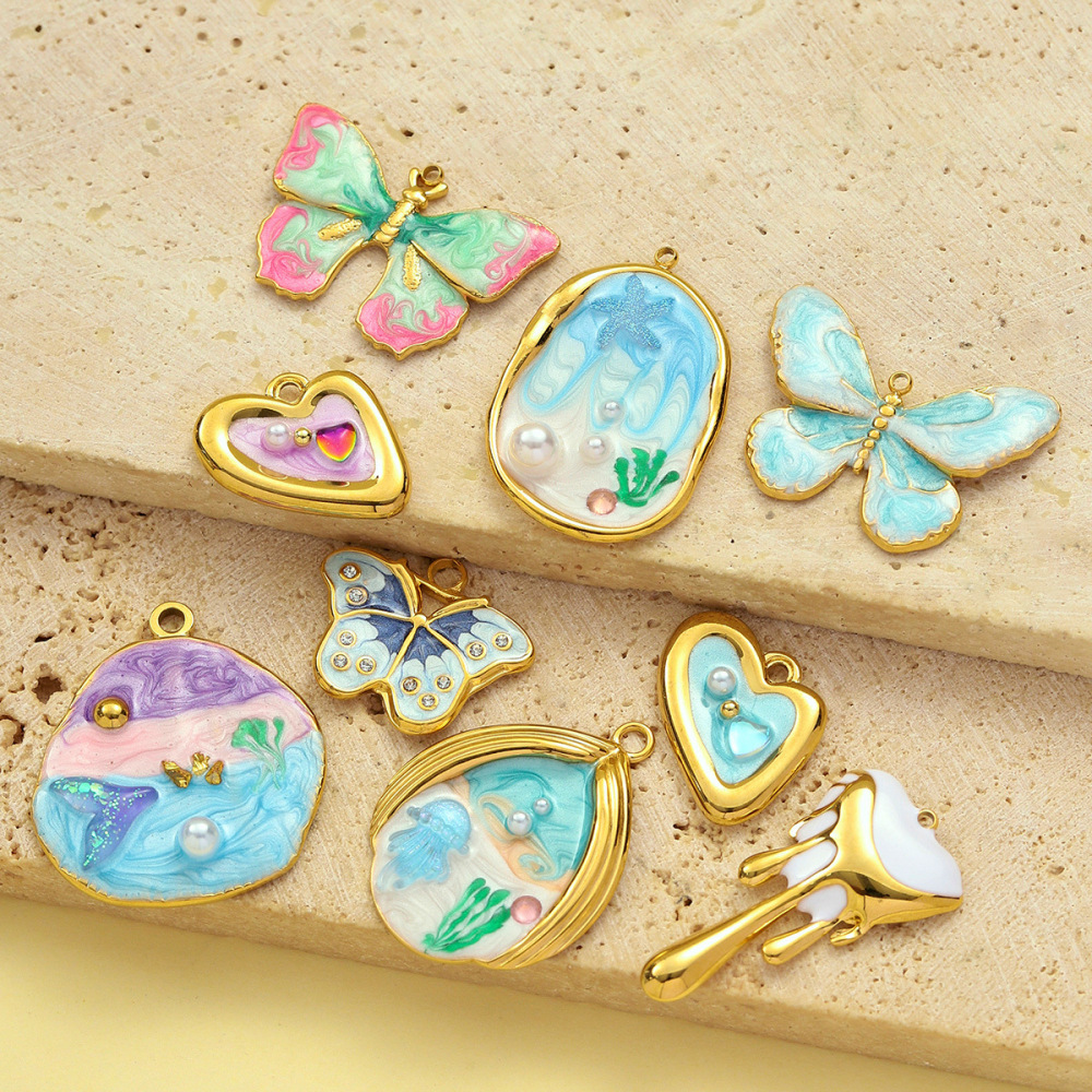 Pendentif Papillon Classique Pour Femme, En Acier Inoxydable Étanche, Couleur Or (1 Pièce) Image4