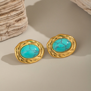 1 Paire De Boucles D'Oreilles Puces Simples Et Élégantes En Acier Inoxydable Étanche, Couleur Or, Pour Femme. h5 Image4