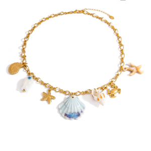 Collier Pendentif Oceanic En Acier Inoxydable Étanche Couleur Or (1 Pièce) h5