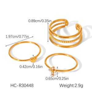 Ensemble De 1 Bague Daily Cross En Acier Inoxydable Étanche Couleur Or De La Série Simple h5 Image2