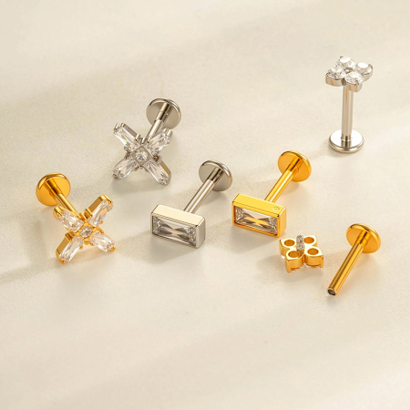 Boucles d'oreilles percées en alliage de titane doré et zircon pour femme, 1 pièce 2