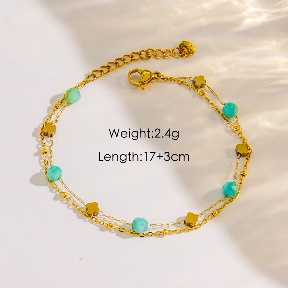 Bracelet Pour Femme En Acier Inoxydable Imperméable Avec Pierre Naturelle Et Motif Cœur Doux (1 Pièce)