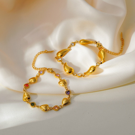 Bracelet à breloques en acier inoxydable doré, étanche, en forme de cœur (1 pièce)