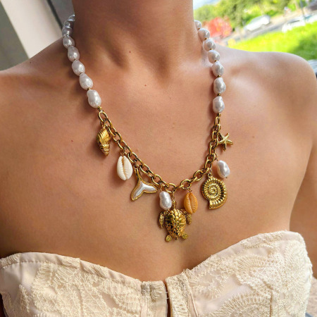Collier pendentif Oceanic en acier inoxydable étanche couleur or (1 pièce) 2