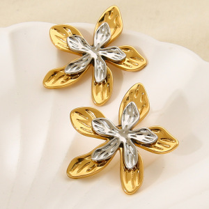 1 Paire De Boucles D'Oreilles Puces Rétro Luxueuses En Acier Inoxydable Imperméables Pour Femmes, Ornées De Fleurs. h5 Image3