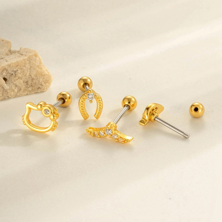 Boucles d'oreilles piercing pour femme, 1 pièce, feuilles simples, cuivre, couleur or, zircon 2