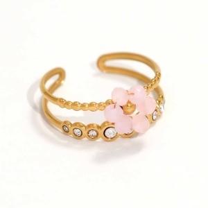 Bague En Acier Inoxydable Tissée À Fleurs, Couleur Or, Avec Perles h5 