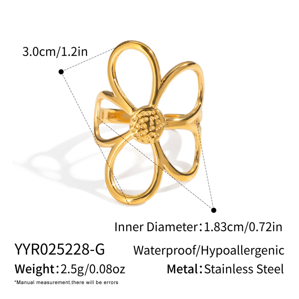 Bague Simple En Acier Inoxydable Couleur Or Avec Fleur