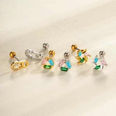 Boucles d'oreilles piercing pour femme, 1 pièce, triangle quotidien, cuivre, couleur or, zircone