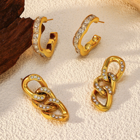 1 paire de boucles d'oreilles pendantes en acier inoxydable de forme irrégulière, étanches, couleur or