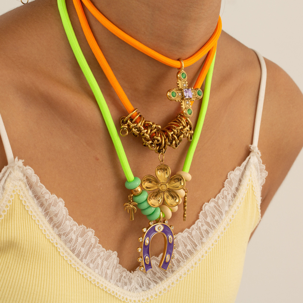 Collier Pendentif Femme En Acier Inoxydable Doré, Imperméable, En Forme De Fer À Cheval Tropical (1 Pièce) h5Image2