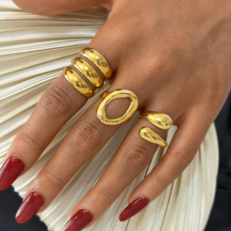 Bague tendance en acier inoxydable doré, forme simple et irrégulière (1 pièce), étanche.