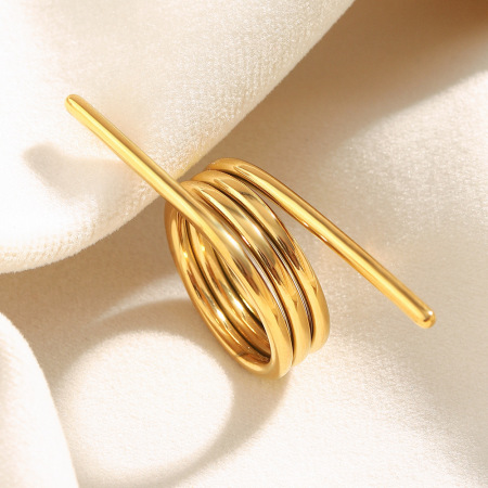Bague Daily Twist en acier inoxydable doré, forme ressort, étanche, 1 pièce