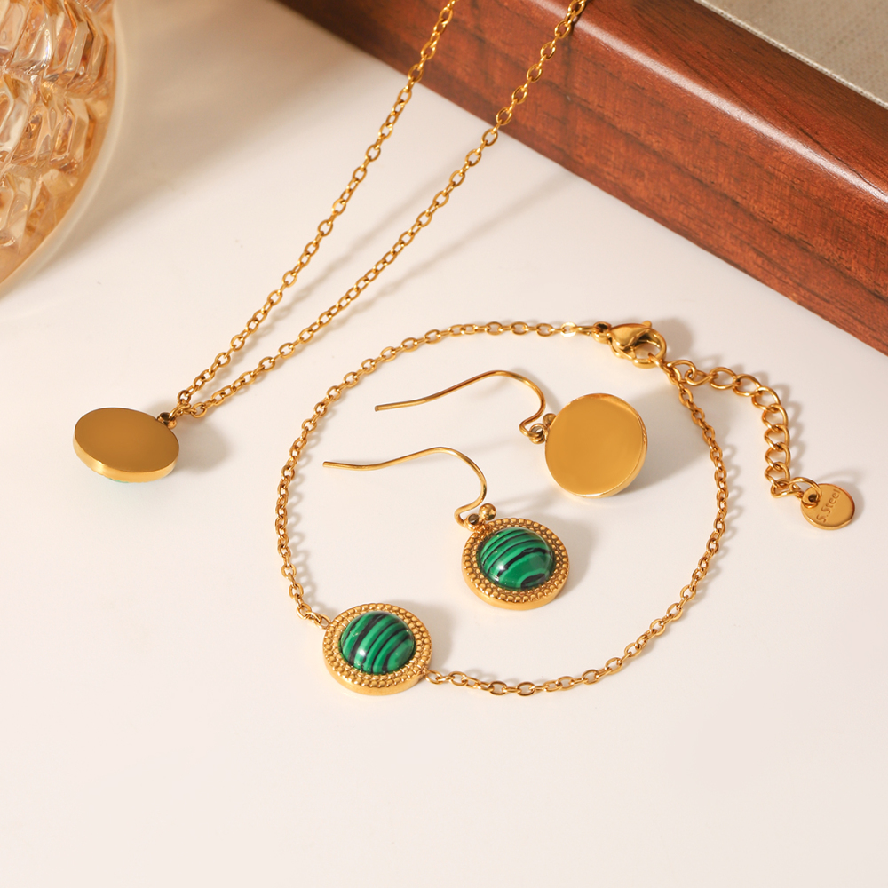 Collier Pour Femme Daily Circle En Acier Inoxydable Étanche Avec Pierre Naturelle (1 Pièce) h5Image7