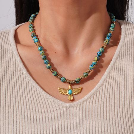 Collier de perles pour femme, 1 pièce, motif aigle classique, pierres naturelles, couleur or