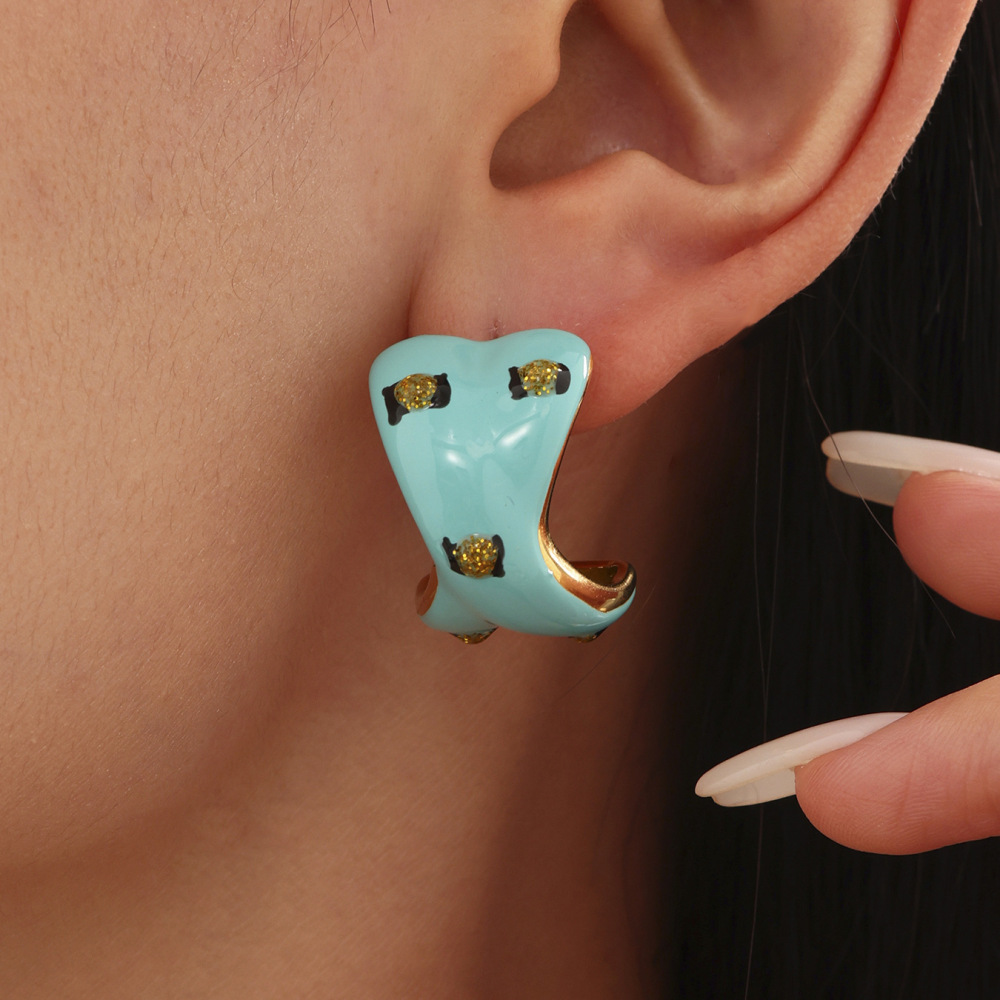 1 Paire De Boucles D'Oreilles Puces Colorées En Acier Inoxydable De Forme Irrégulière, Couleur Or, Imperméables. Image3