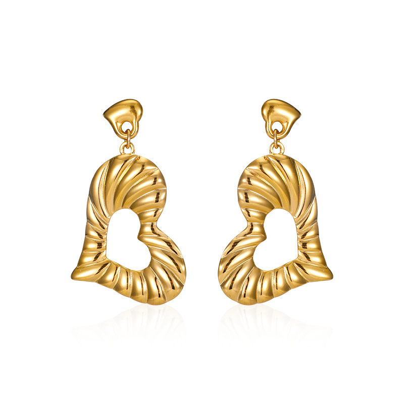 Boucles D'Oreilles Pendantes En Acier Inoxydable Doré, Étanches, En Forme De Cœur (1 Paire) Image5