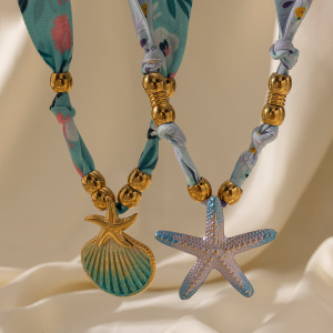 Collier Pendentif En Acier Inoxydable Doré, Style Coquillage Et Étoile De Mer (1 Pièce) h5 Image3