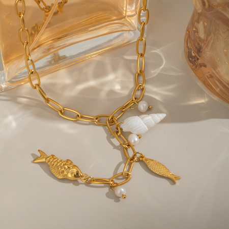 Collier luxueux avec pendentif tortue naturelle en acier inoxydable pour femme, 1 pièce
