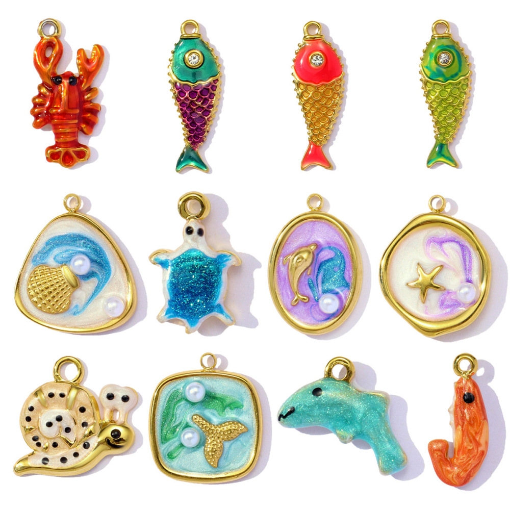 Pendentif Femme Simple, En Acier Inoxydable, Couleur Or, Motif Poisson, À Faire Soi-Même (1 Pièce) h5Image5