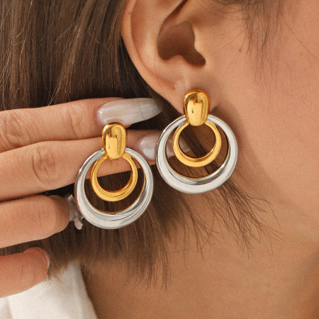 Boucles d'oreilles puces modernes rondes en acier inoxydable, étanches, couleur or, pour femme (1 paire)