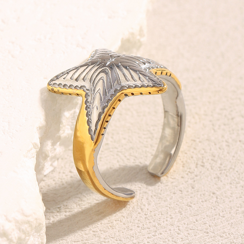 Bague Tendance Moderne En Acier Inoxydable Multicolore À Motif Étoile (1 Pièce) Image5