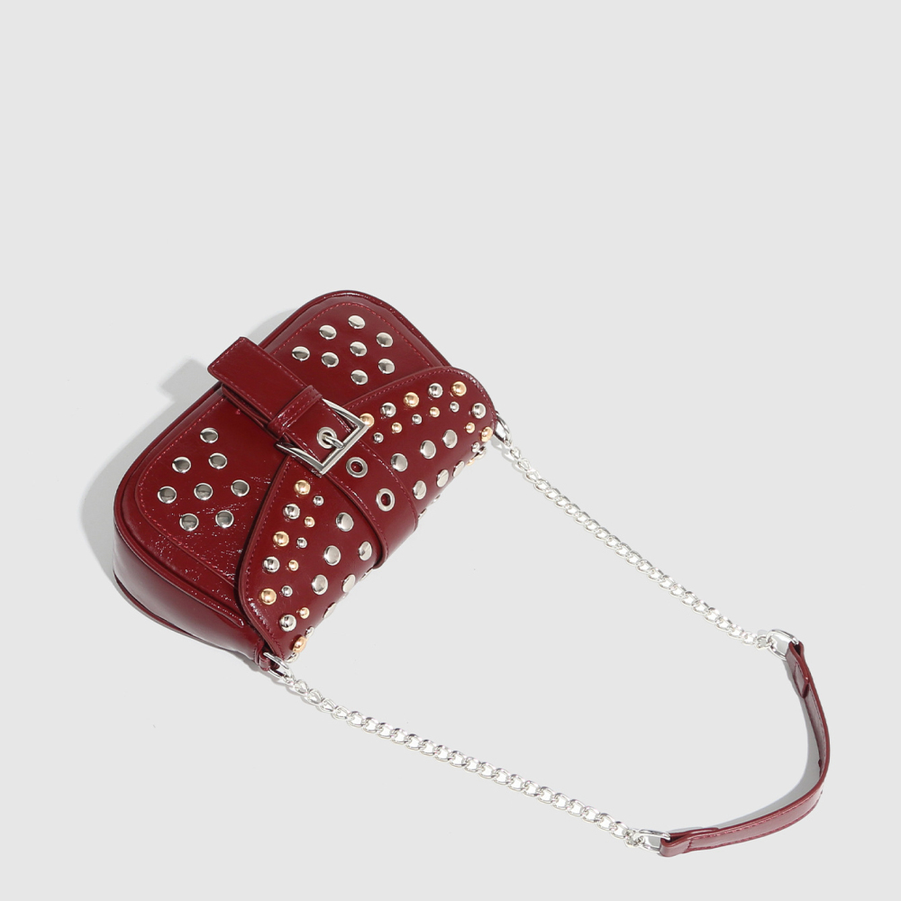 Sac À Bandoulière Simple Pour Femme, Style Hip-Pop/Rock, Couleur Unie, Rivets, Pu, 1 Pièce h5Image5