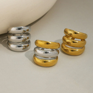 Bague Minimaliste Ronde Décontractée En Acier Inoxydable Étanche Couleur Or (1 Pièce) h5 Image5