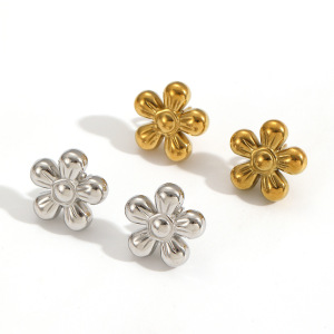 1 Paire De Boucles D'Oreilles À Clous En Acier Inoxydable Doré, Imperméables, En Forme De Fleur h5 Image3