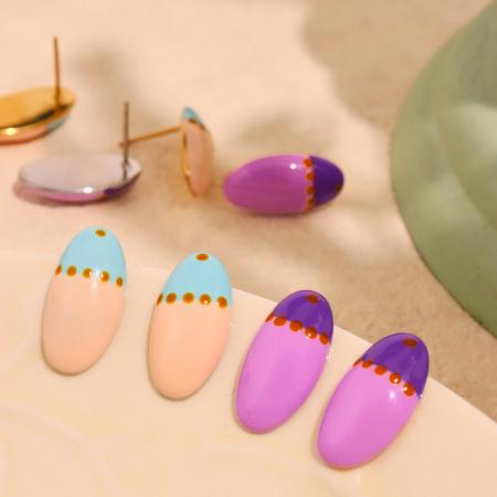 1 paire de boucles d'oreilles puces ovales pour femme, en acier inoxydable étanche, couleur or, collection romantique 2