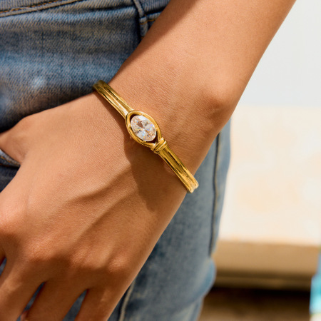 Bracelet élégant ovale en acier inoxydable, étanche, couleur or, pour femme (1 pièce)