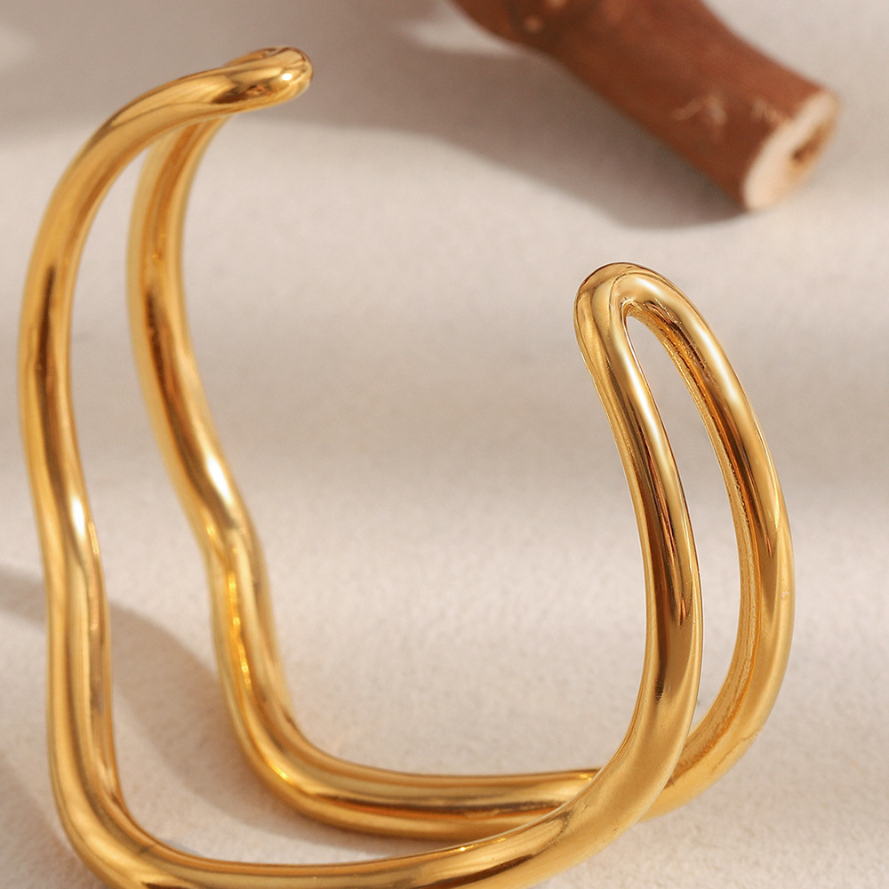 Bracelet Jonc Étanche En Acier Inoxydable Pour Femme, Collection Simple Series Daily Lines (1 Pièce) h5Image3