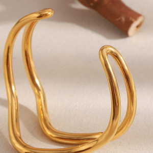 Bracelet Jonc Étanche En Acier Inoxydable Pour Femme, Collection Simple Series Daily Lines (1 Pièce) h5 Image3