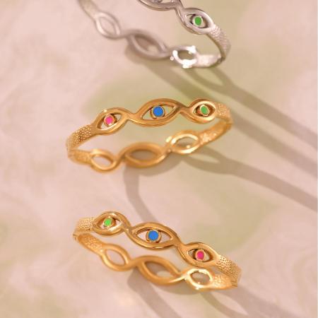 Ensemble de 1 bracelet délicat œil de diable en acier inoxydable étanche couleur or pour femme 2