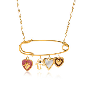 Collier Pendentif Femme En Forme De Cœur, En Acier Inoxydable Étanche, Couleur Or (1 Pièce) h5 Image6