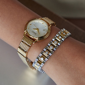 Bracelet Chaîne Classique Patchwork En Acier Inoxydable Étanche Couleur Or Pour Femme (1 Pièce) h5 Image8