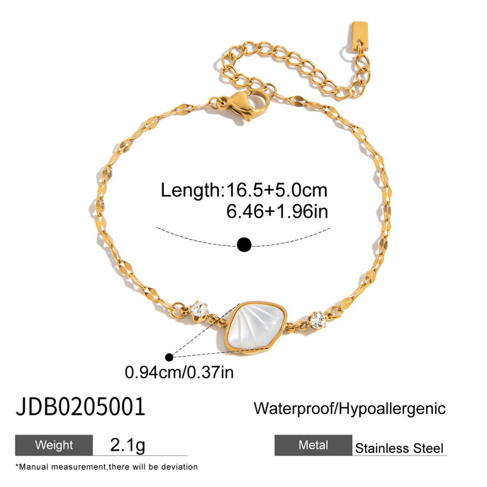 Bracelet À Breloques Élégant Pour Femme, En Acier Inoxydable, Étanche, Couleur Or, Orné D'Un Coquillage (1 Pièce). Image2