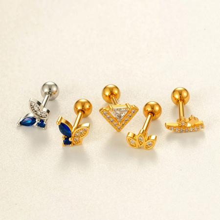 Boucle d'oreille piercing papillon en cuivre doré et zircon