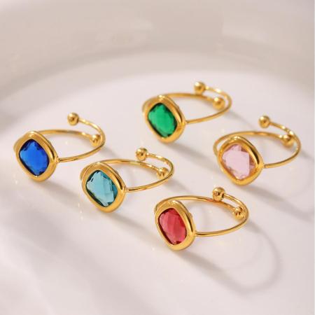 Bague élégante rectangulaire en acier inoxydable étanche couleur or (1 pièce) 2