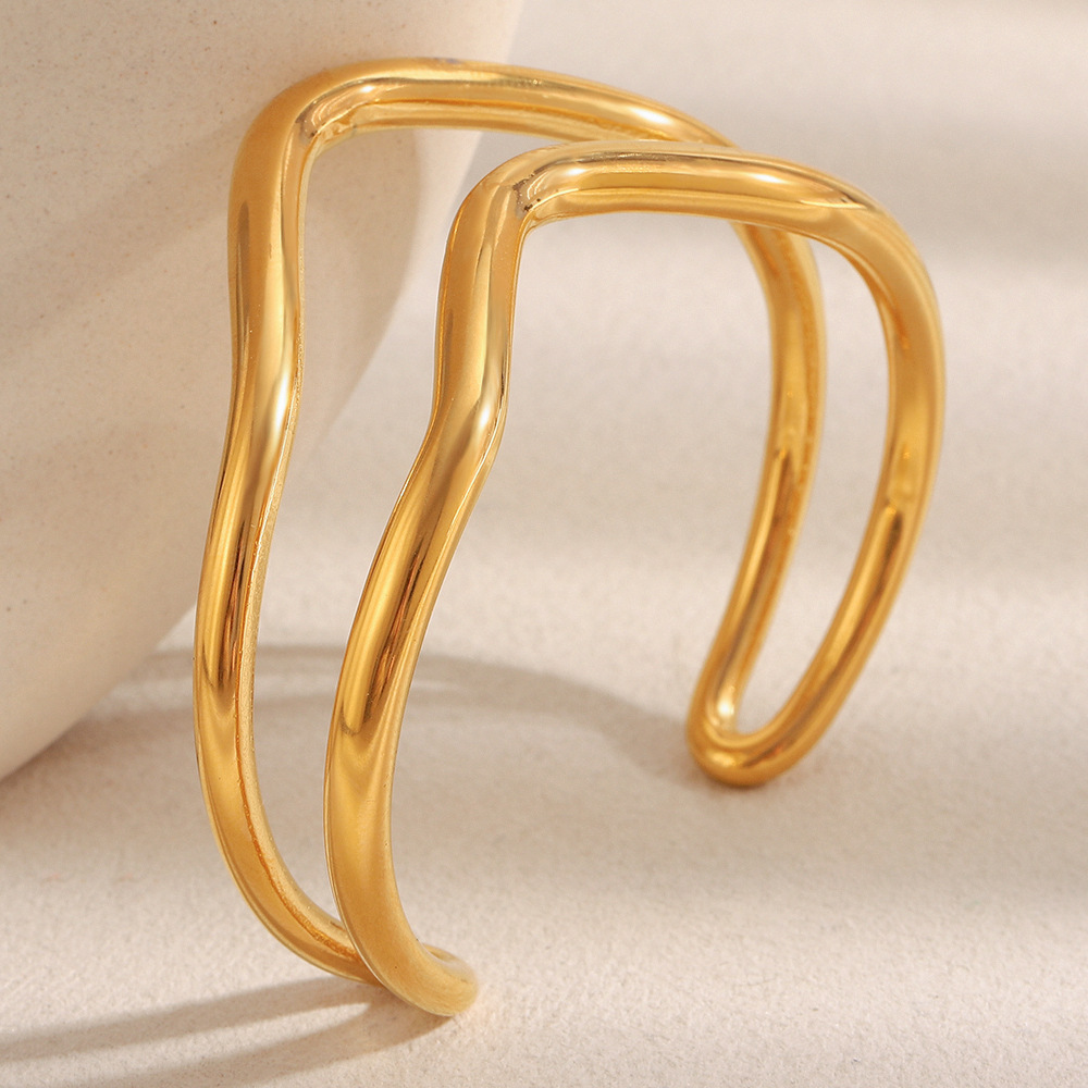Bracelet Jonc Étanche En Acier Inoxydable Pour Femme, Collection Simple Series Daily Lines (1 Pièce) h5Image2